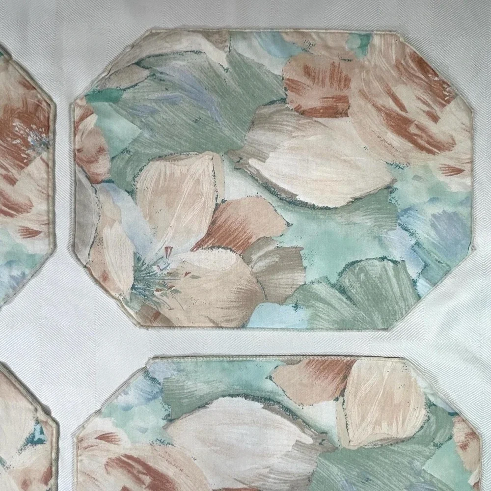 Set of 4 VTG Abstract Pastel Floral Cloth Placemats 80s Golden Girls/Granny Core